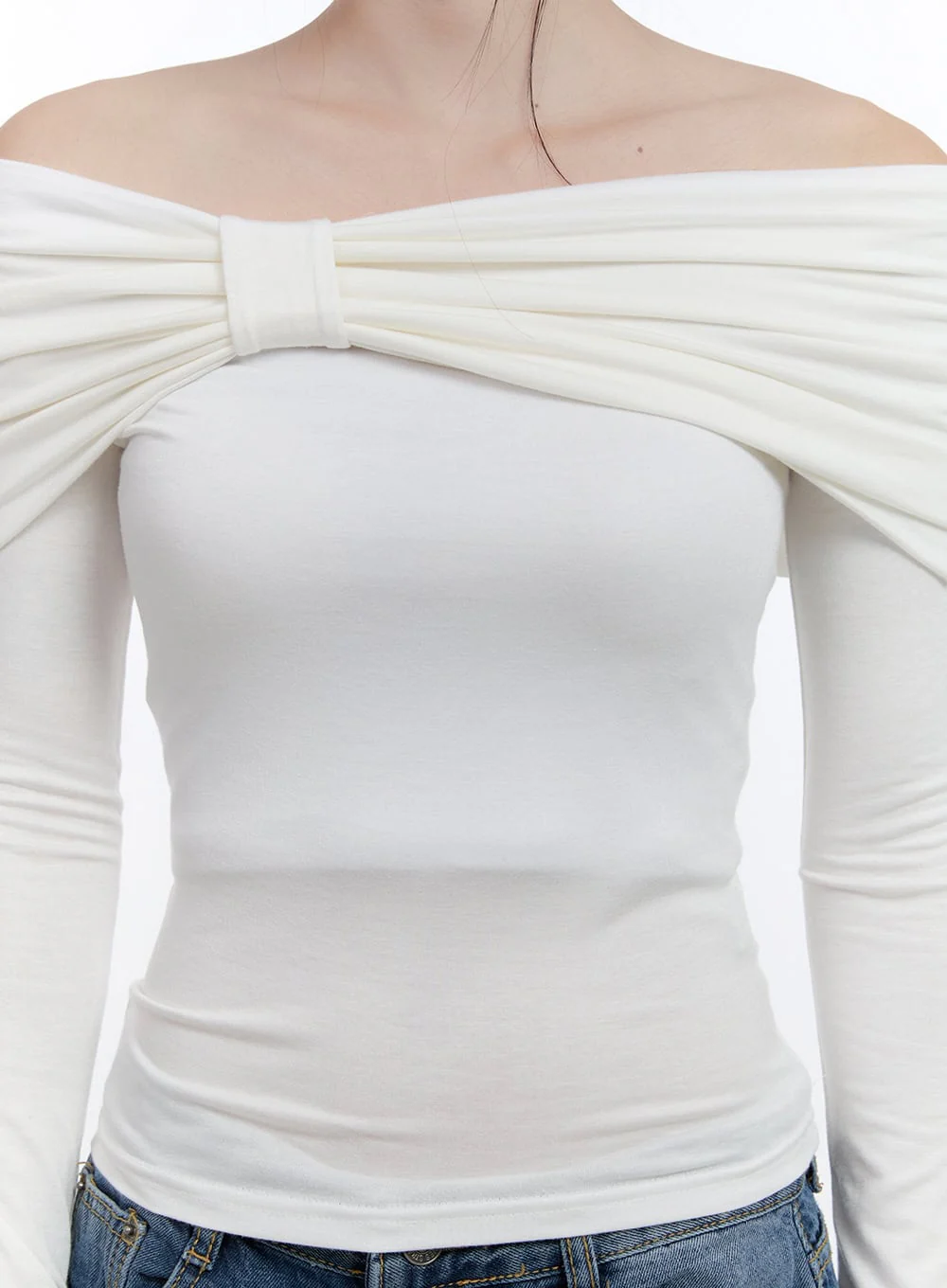 Shirred Off-Shoulder Solid T-Shirt CO419 - Image 7