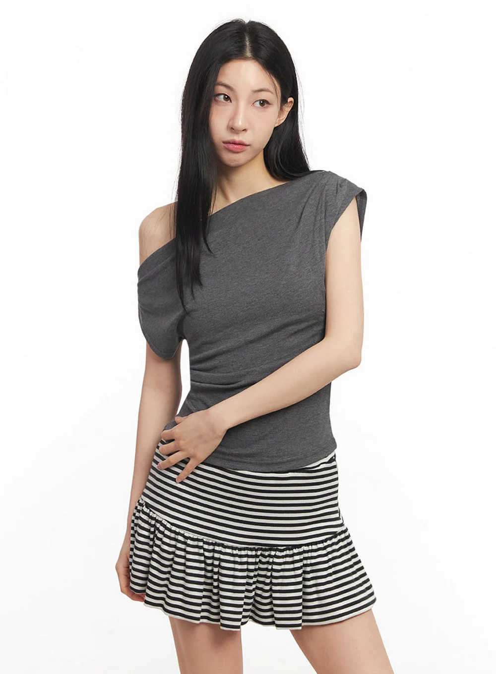 Shirred One-Shoulder Top IY529 - Image 2