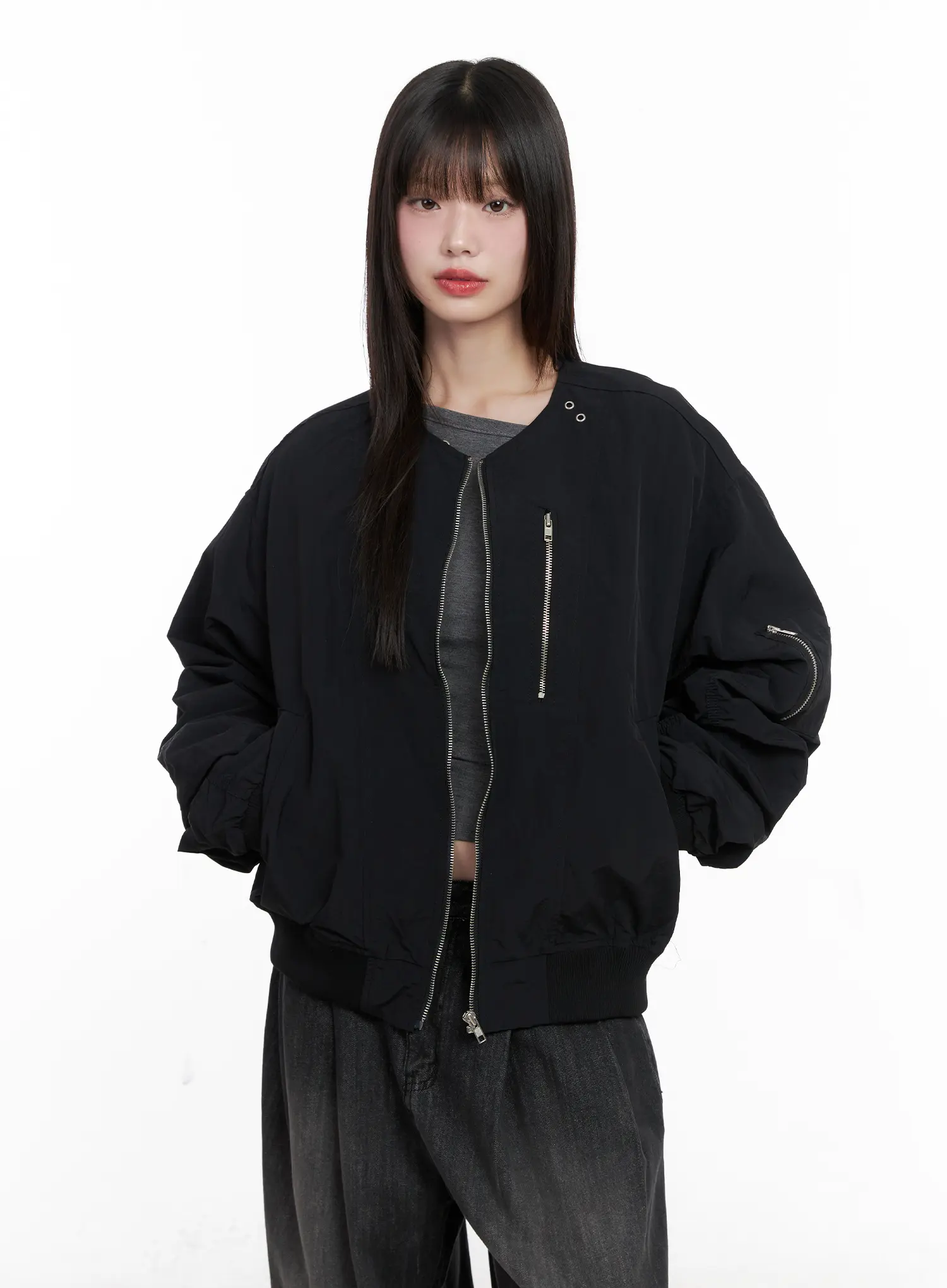 Shirred Oversized Bomber Jacket CG519 - Image 2