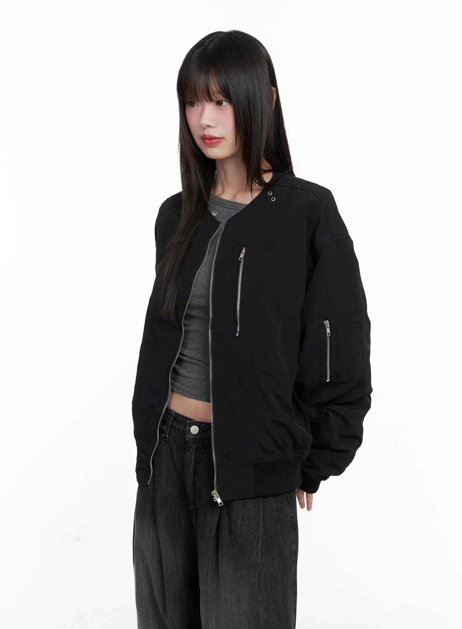 Shirred Oversized Bomber Jacket CG519 - Image 7