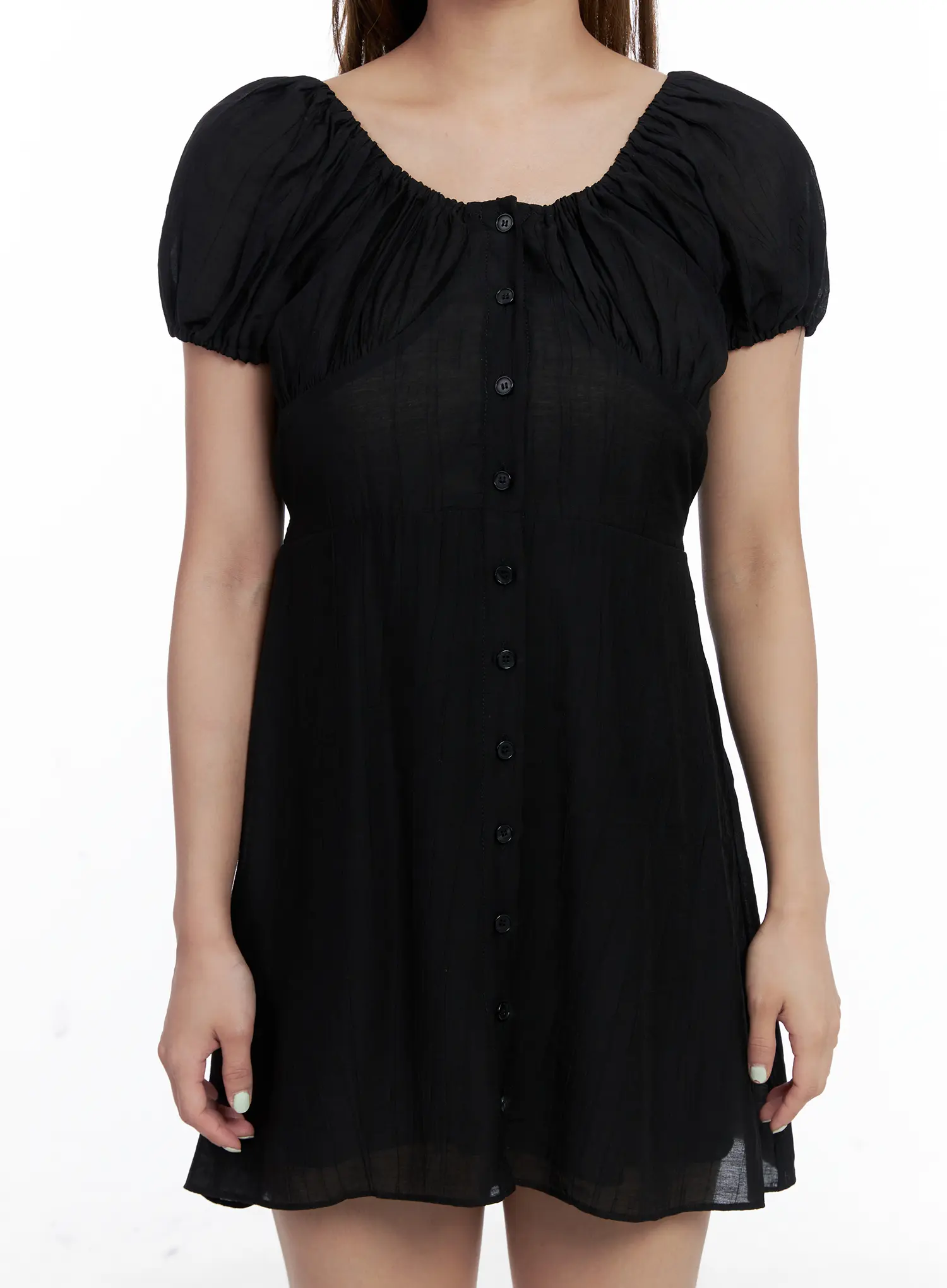Shirred Puff-Sleeve Mini Dress CL510 - Image 4