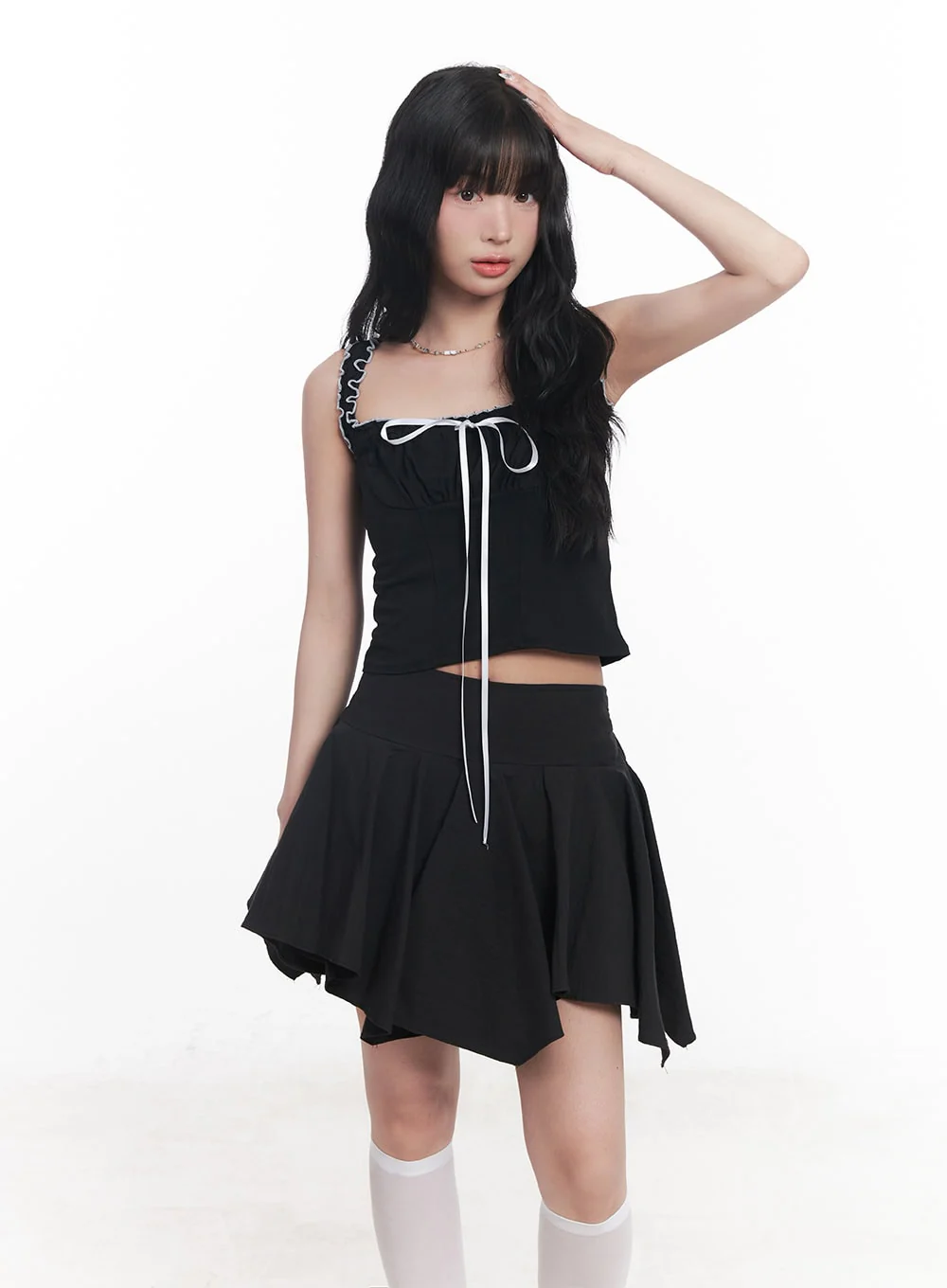 Shirred Ribbon Crop Tank Top CY527 - Image 2