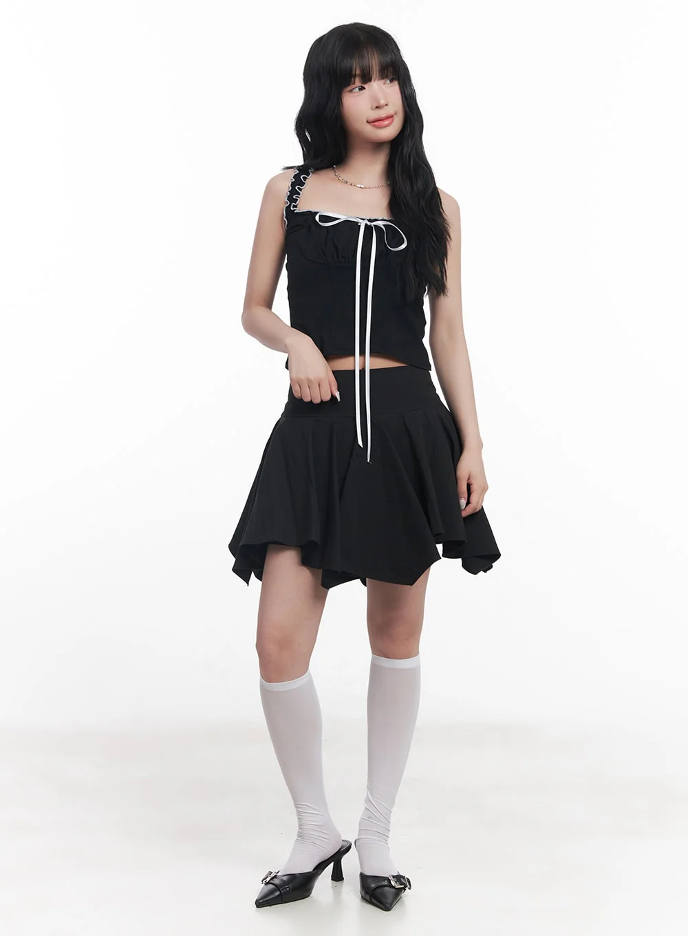Shirred Ribbon Crop Tank Top CY527 - Image 3