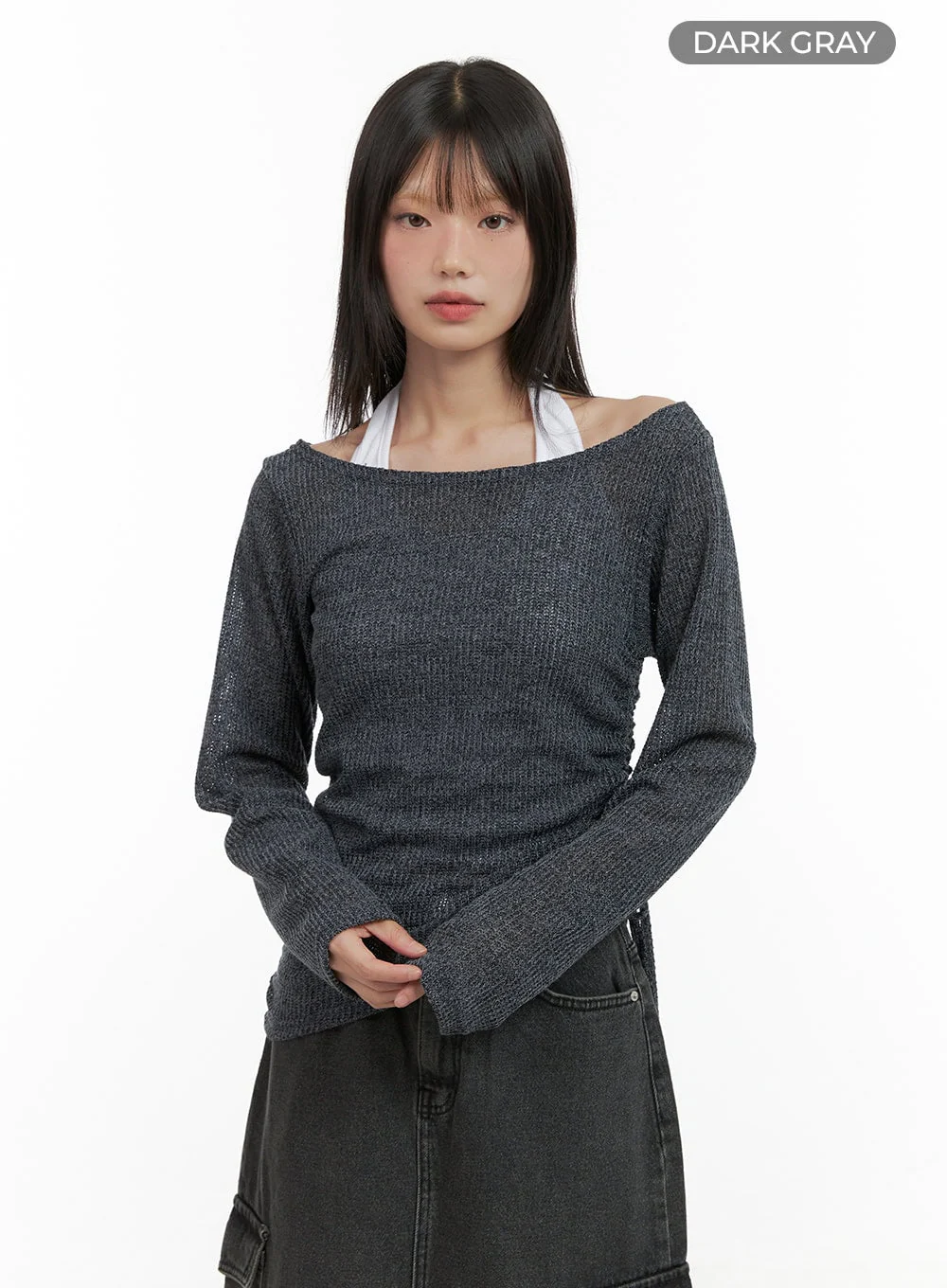Shirred See-Through One Shoulder Top CG426 - Image 10