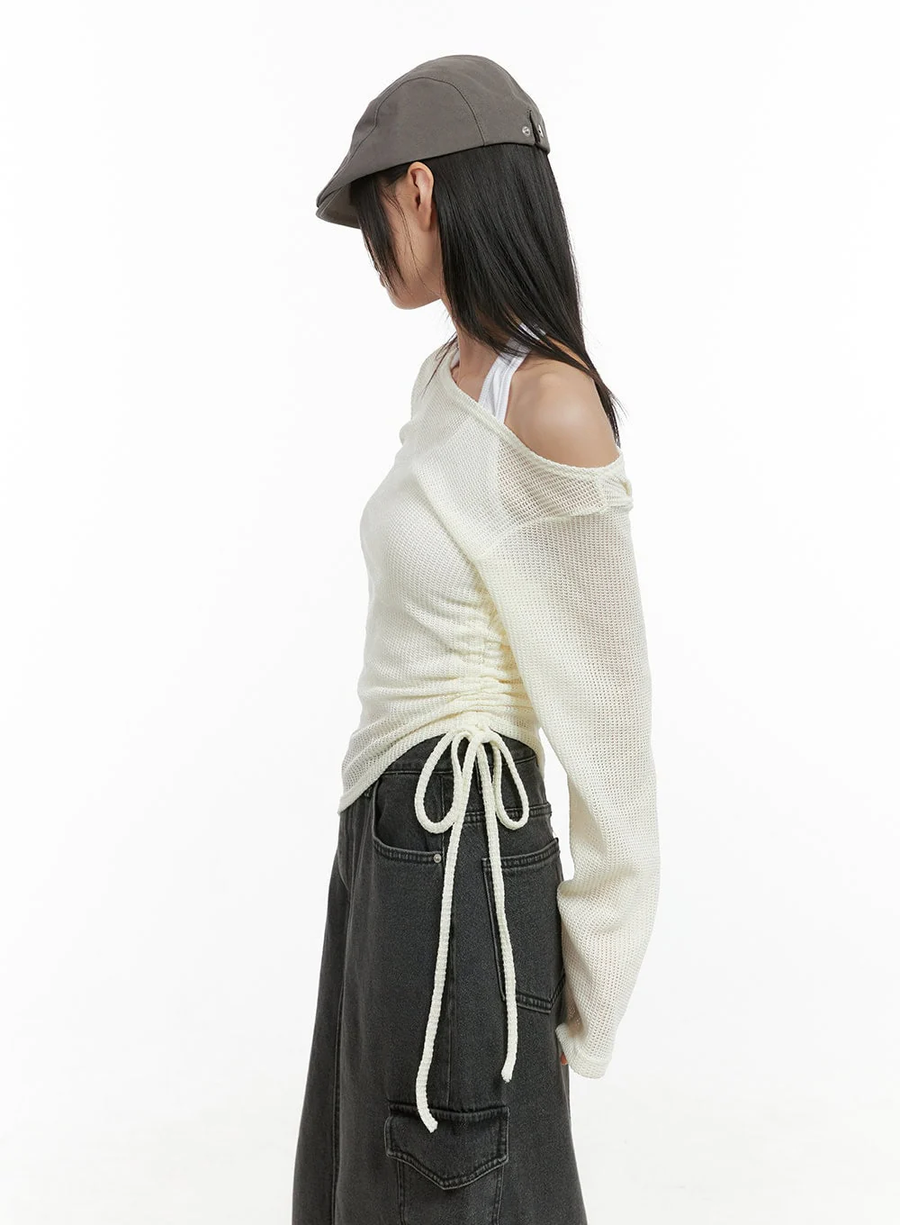 Shirred See-Through One Shoulder Top CG426 - Image 5