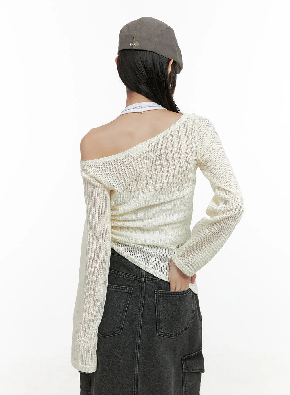 Shirred See-Through One Shoulder Top CG426 - Image 6