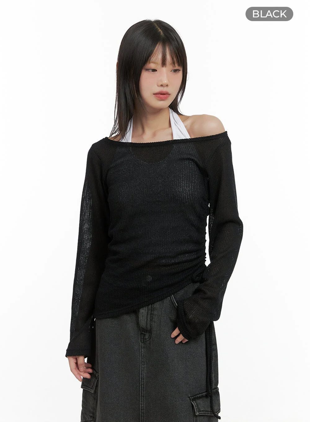 Shirred See-Through One Shoulder Top CG426 - Image 9