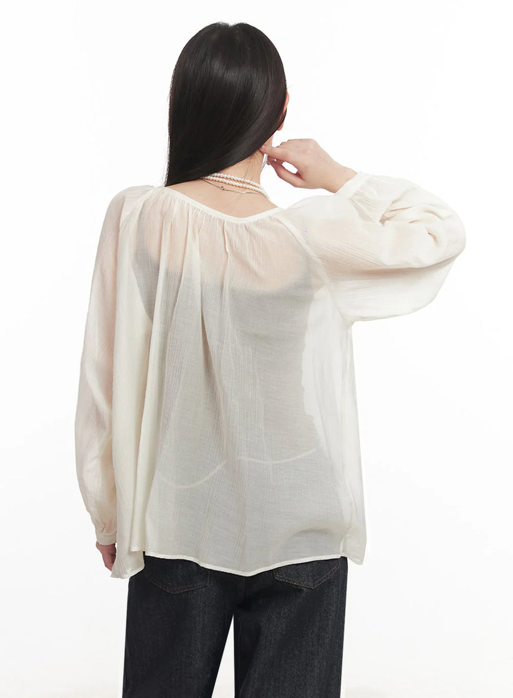 Shirred Sheer Buttoned Blouse IM528 - Image 8