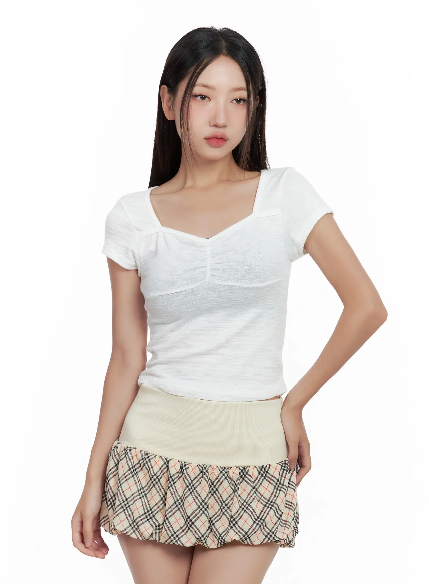 Shirred Sweetheart-Neck Crop Tee CL509 - Image 10
