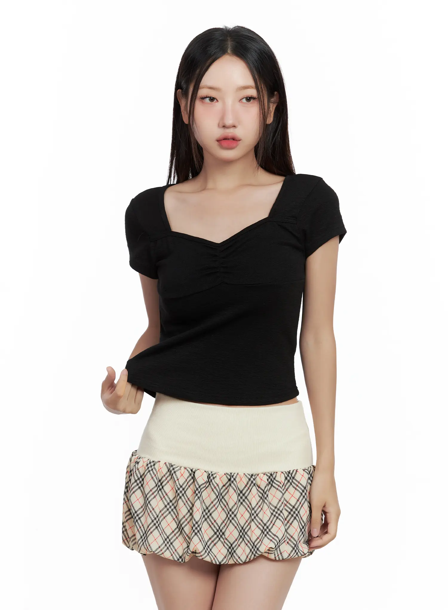 Shirred Sweetheart-Neck Crop Tee CL509 - Image 12