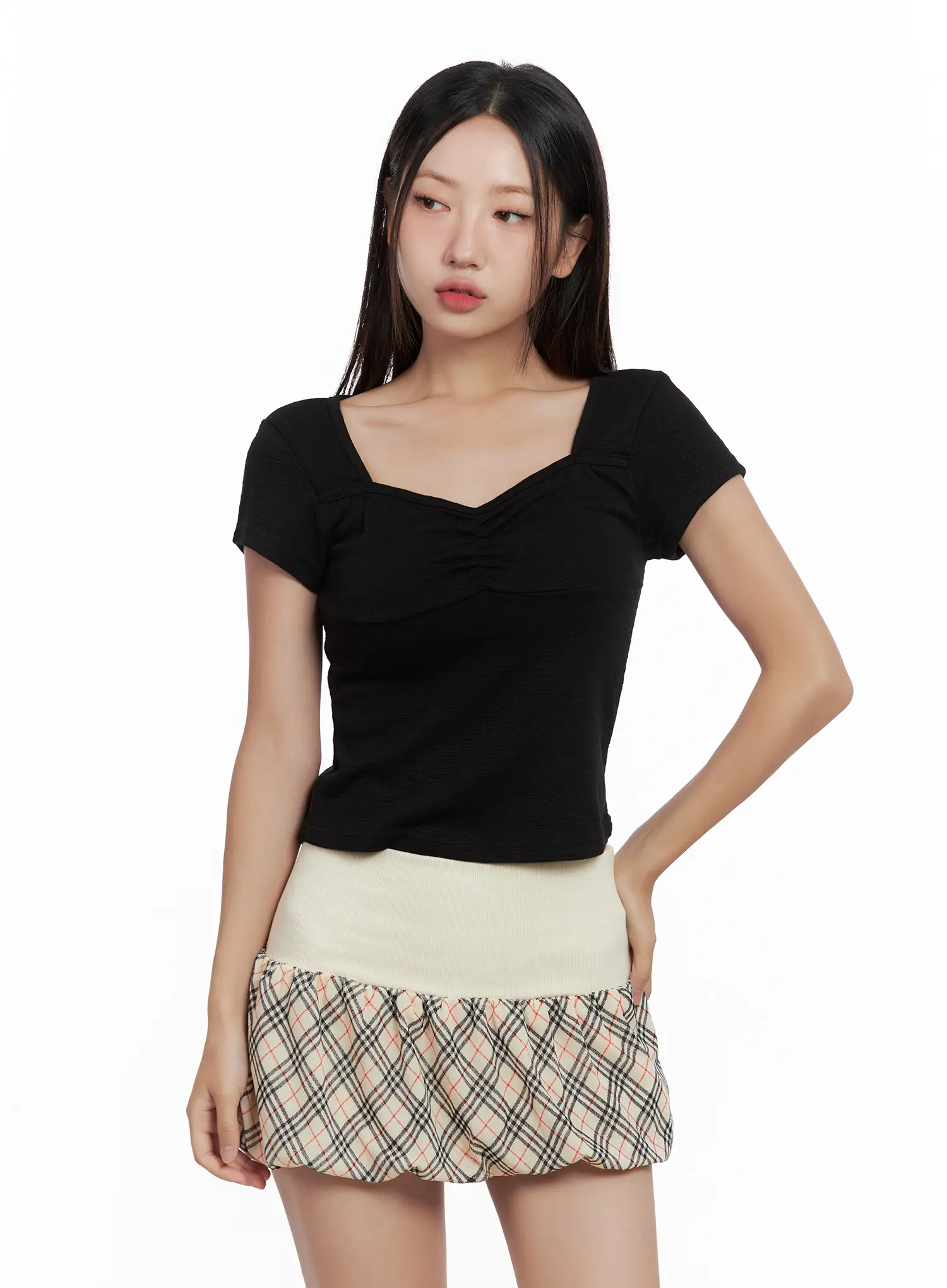 Shirred Sweetheart-Neck Crop Tee CL509 - Image 2