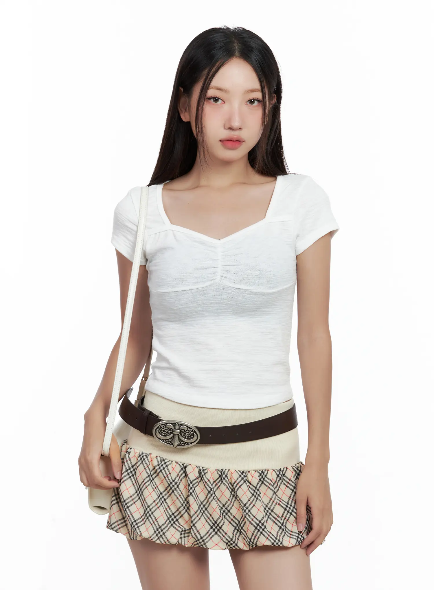 Shirred Sweetheart-Neck Crop Tee CL509 - Image 6