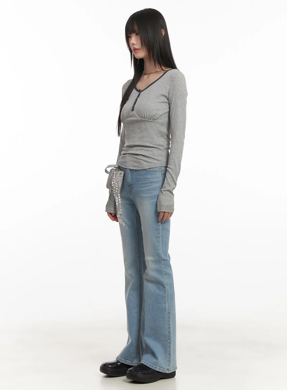 Shirred U-Neck Long-Sleeve Top CF519 - Image 5