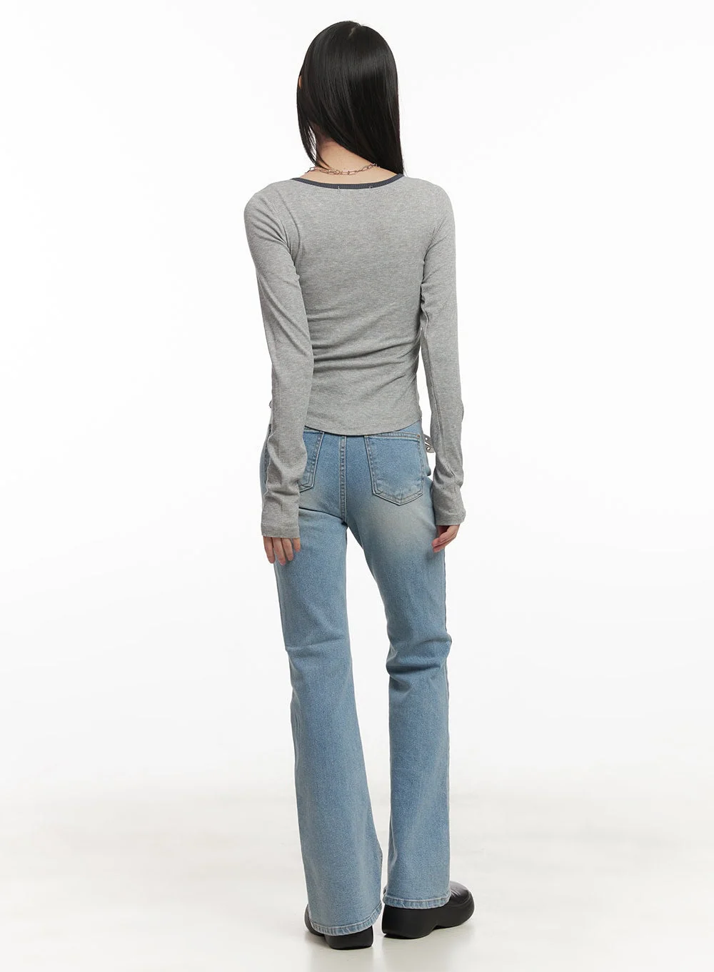 Shirred U-Neck Long-Sleeve Top CF519 - Image 7