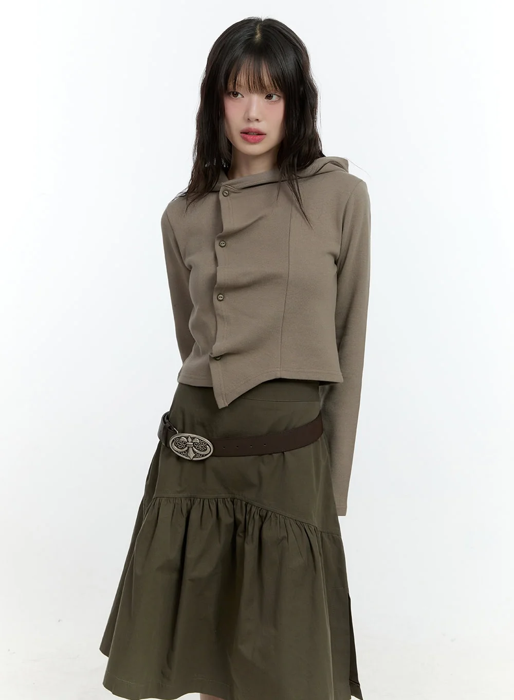 Shirring Buttoned Hooded Cardigan CF506 - Image 2