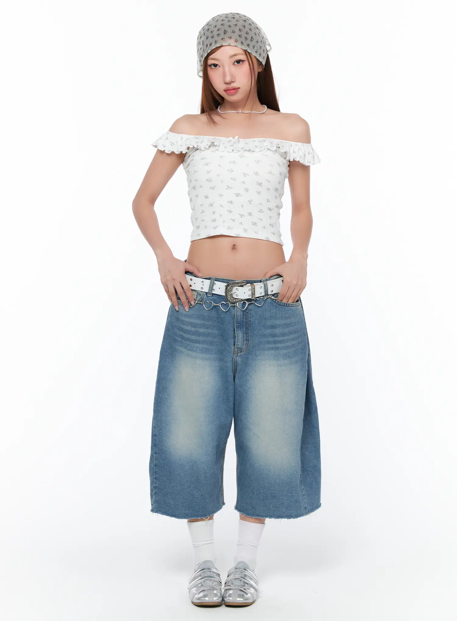 Side Pintuck Washed Bermuda Shorts CA514 - Image 2