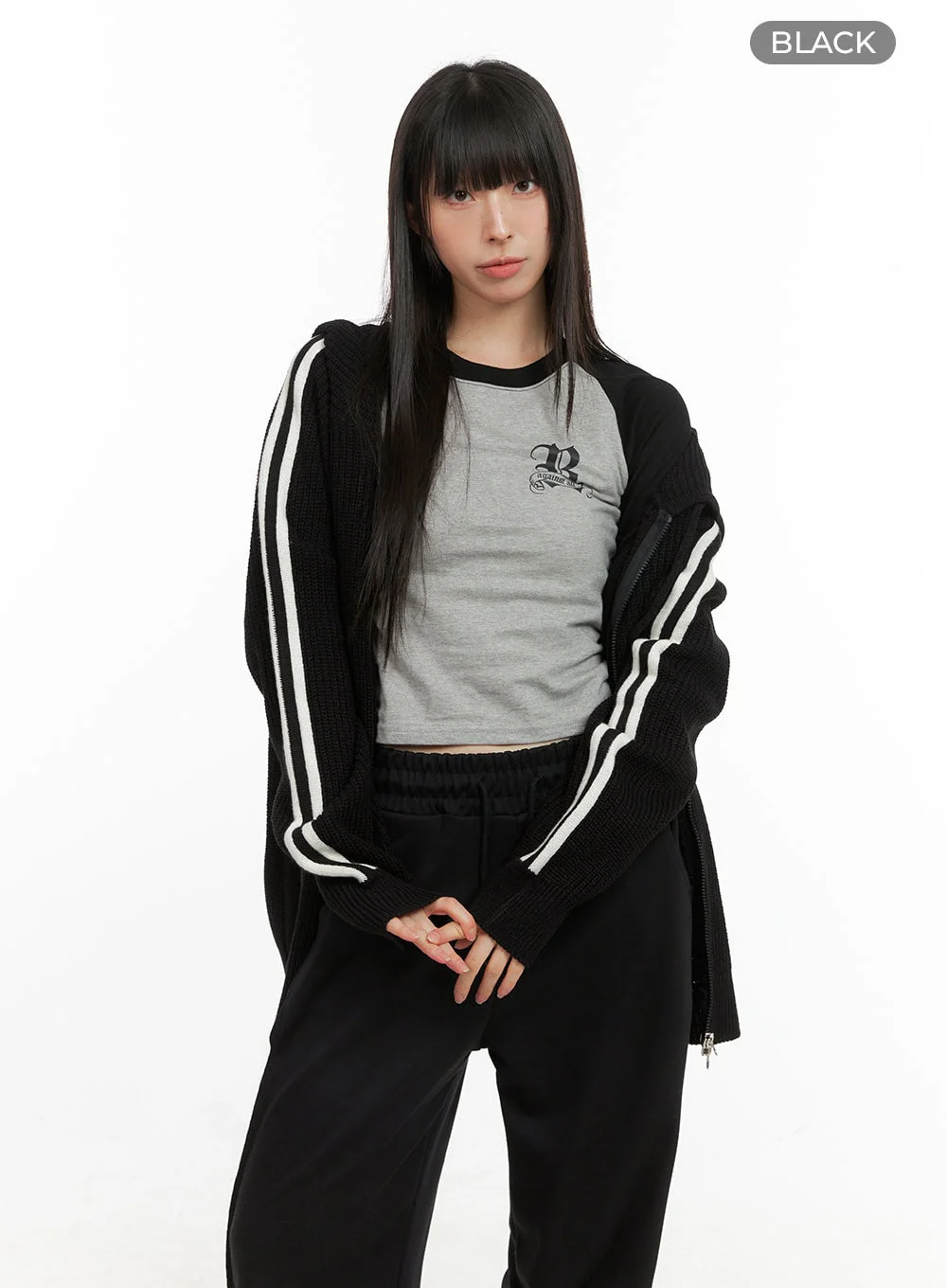 Side Stripe Knit Sweater Jacket CG420 - Image 8