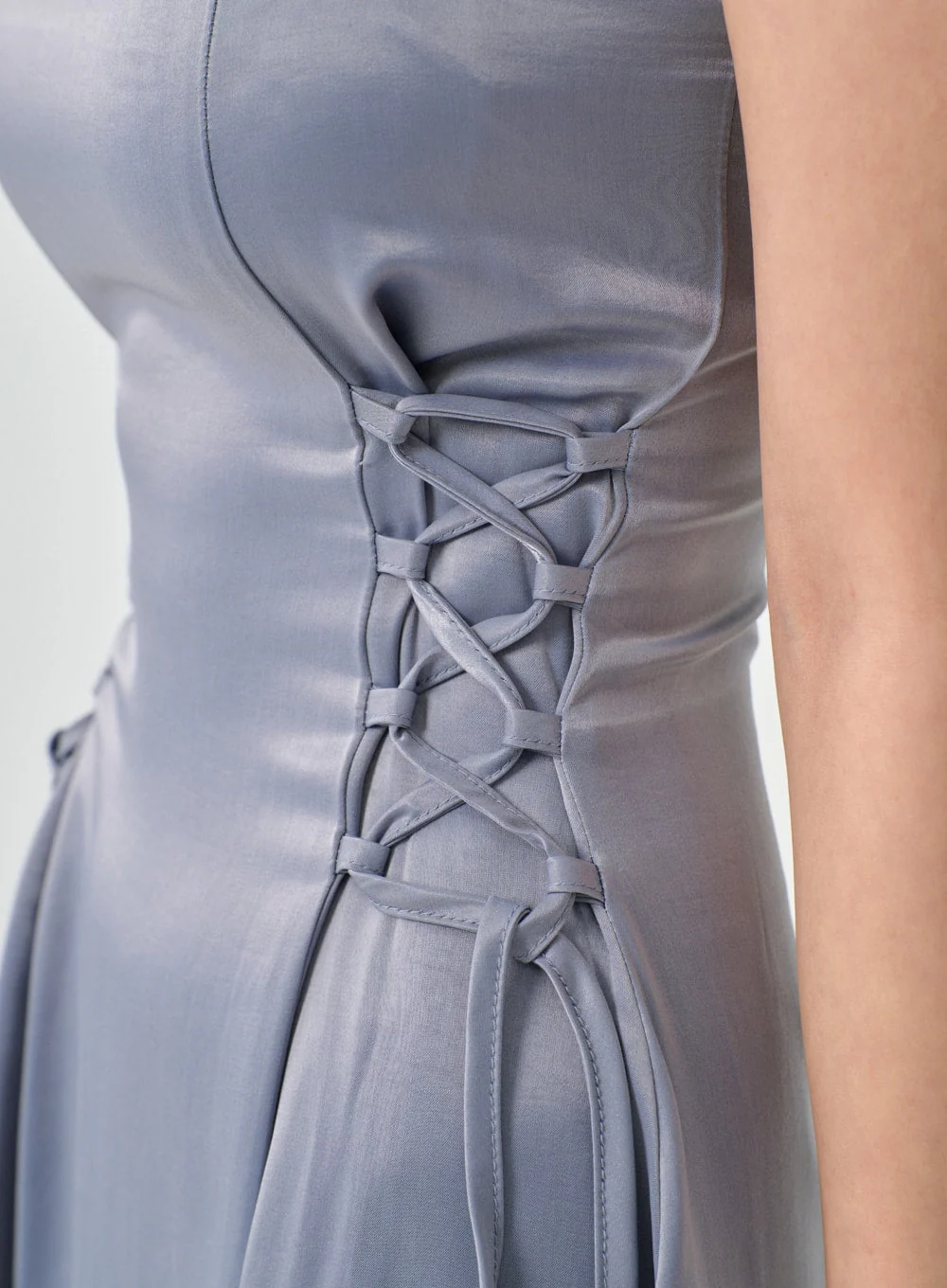 Silky Satin Cross Waist Tie Thin Strap Mini Dress IO27 - Image 6