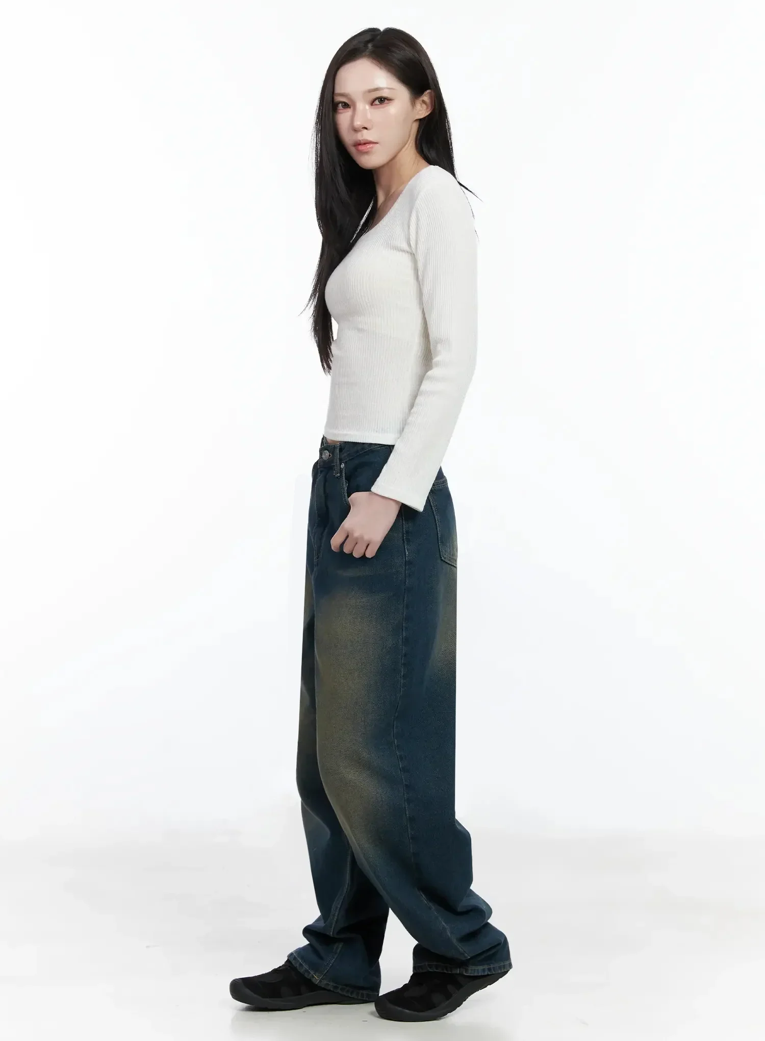 Simple Ribbed Round Neck Top IF502 - Image 10