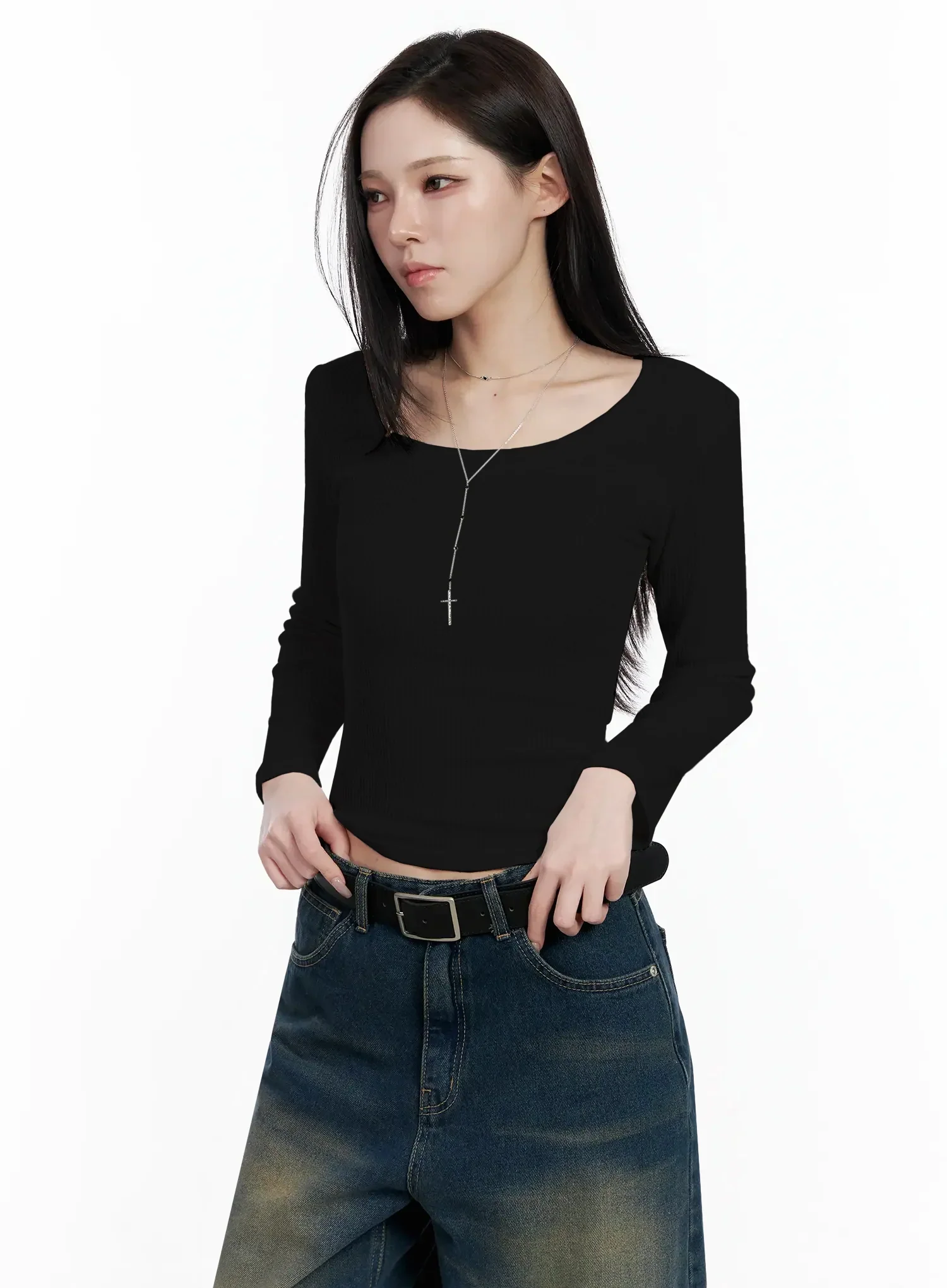 Simple Ribbed Round Neck Top IF502 - Image 14