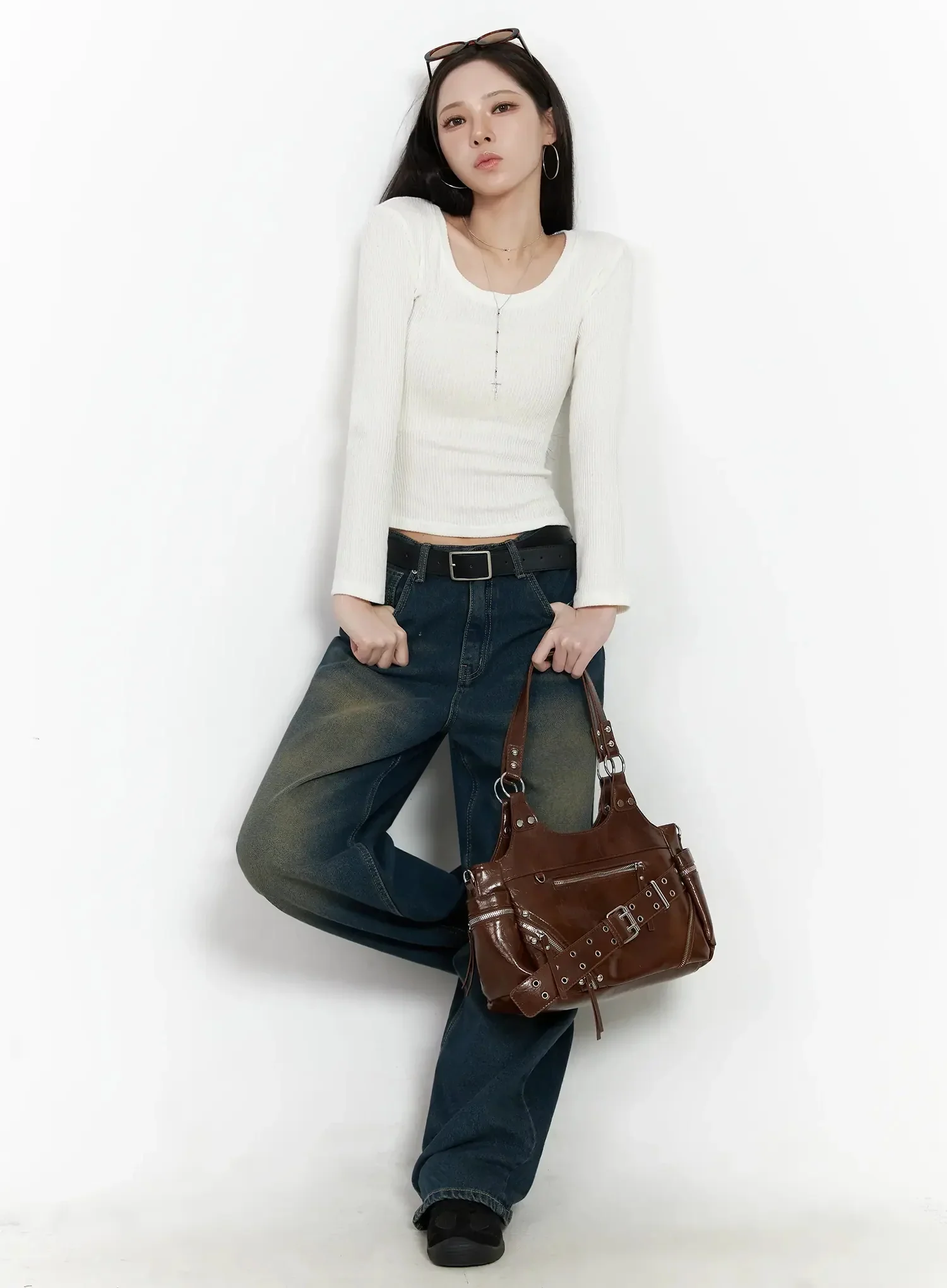 Simple Ribbed Round Neck Top IF502 - Image 2