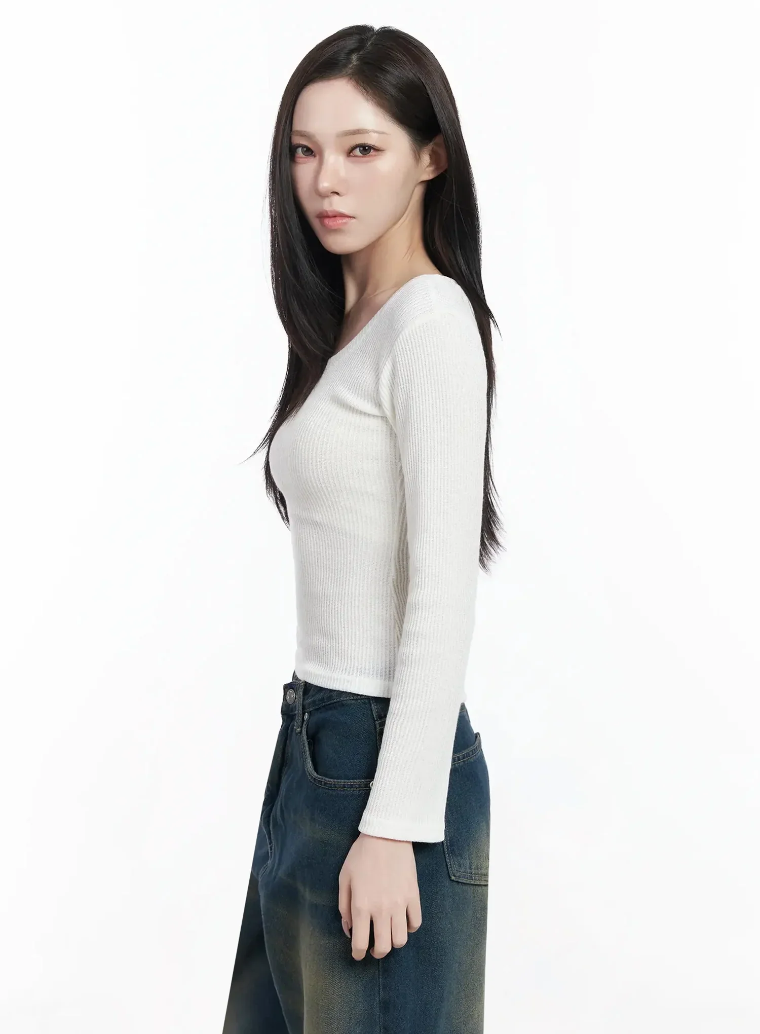 Simple Ribbed Round Neck Top IF502 - Image 6