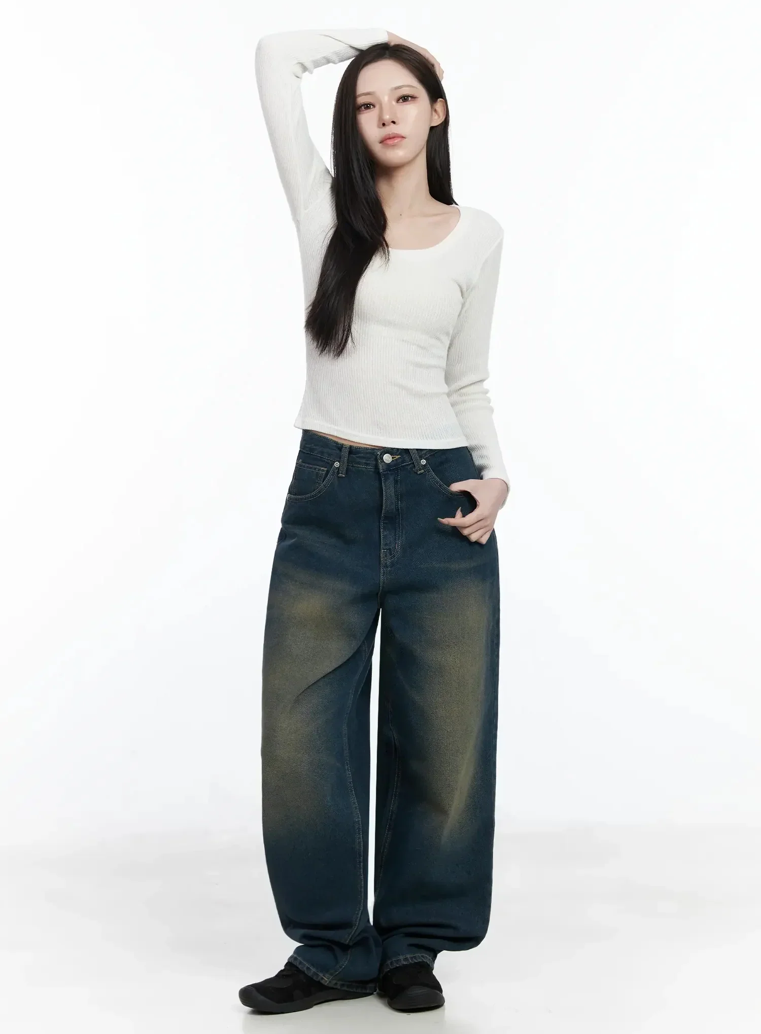 Simple Ribbed Round Neck Top IF502 - Image 8
