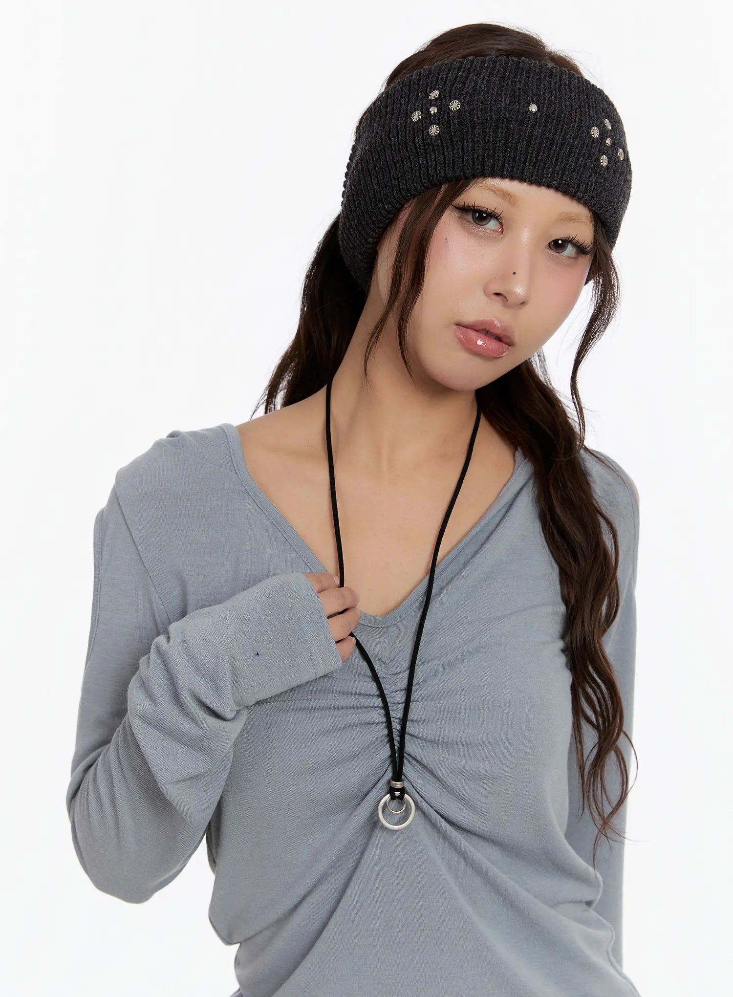 Sleek Double Ring Long Necklace CN527 - Image 3