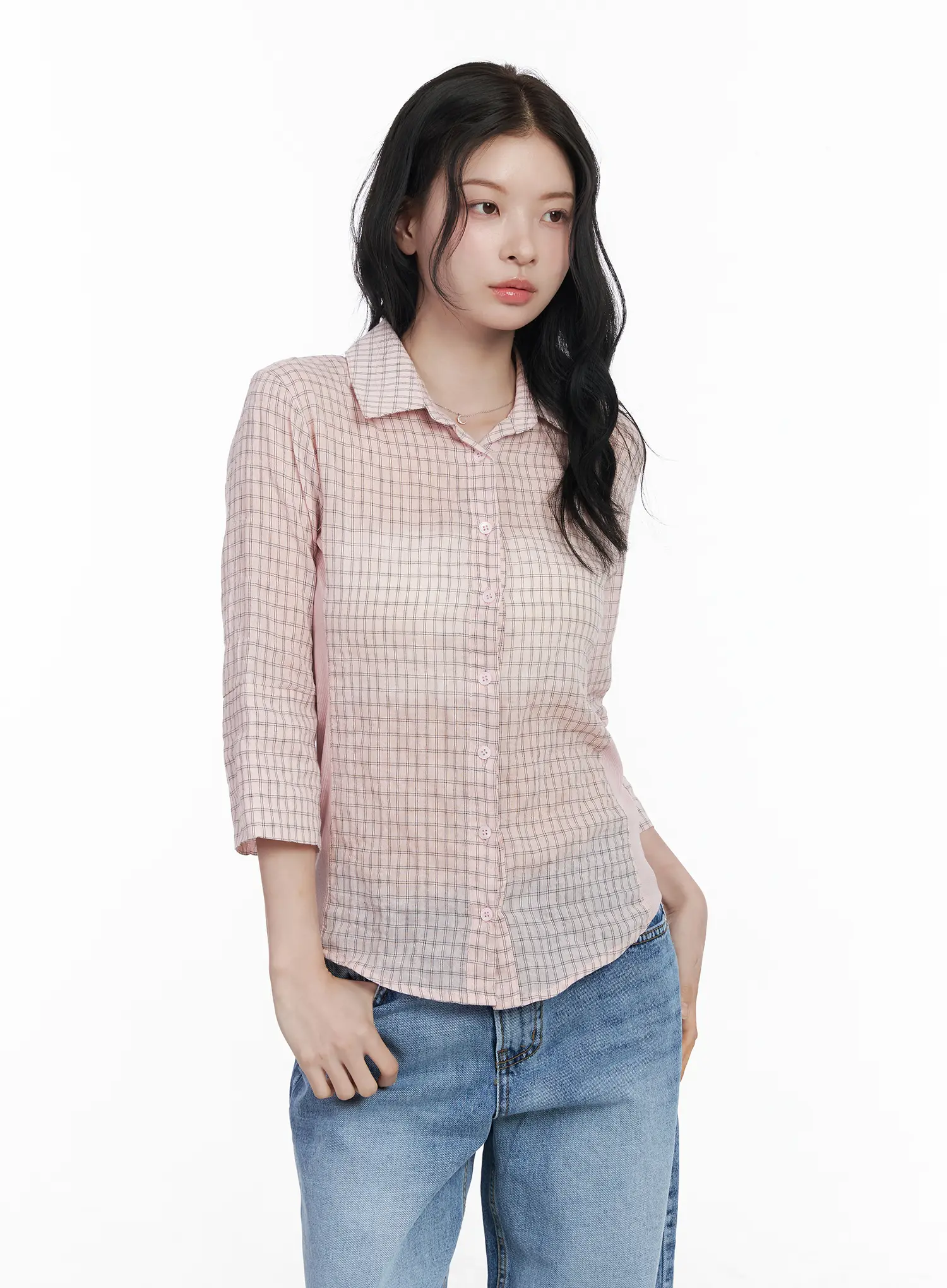 Slim Fit Checkered 3/4 Sleeve Shirt CA510 - Image 4