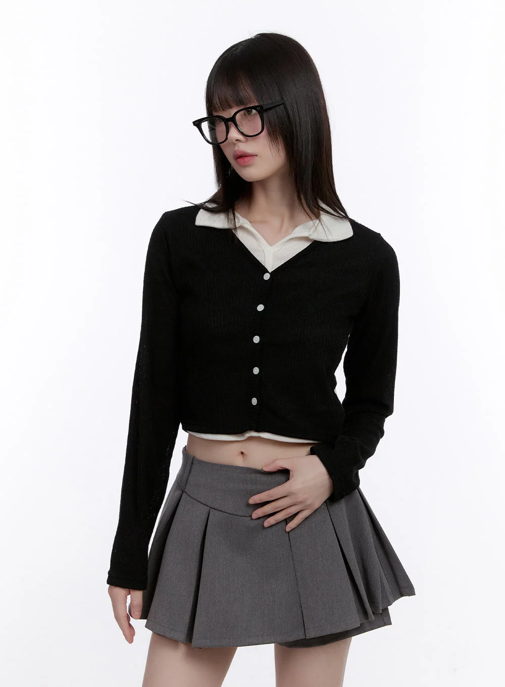 Slim-Fit Collar Layered Cardigan CF512 - Image 7