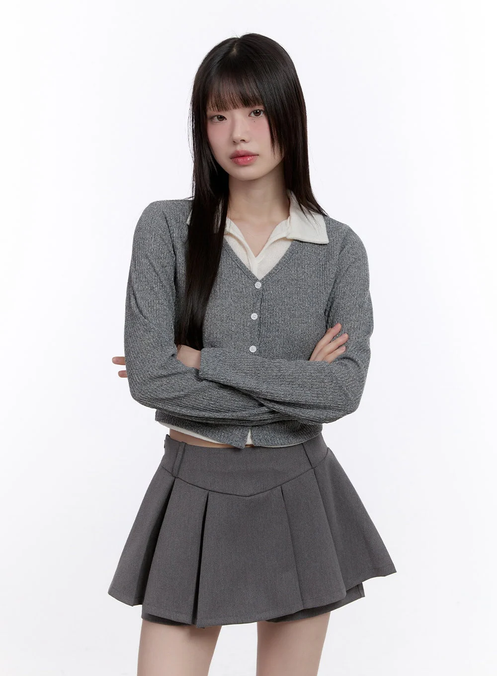 Slim-Fit Collar Layered Cardigan CF512 - Image 9