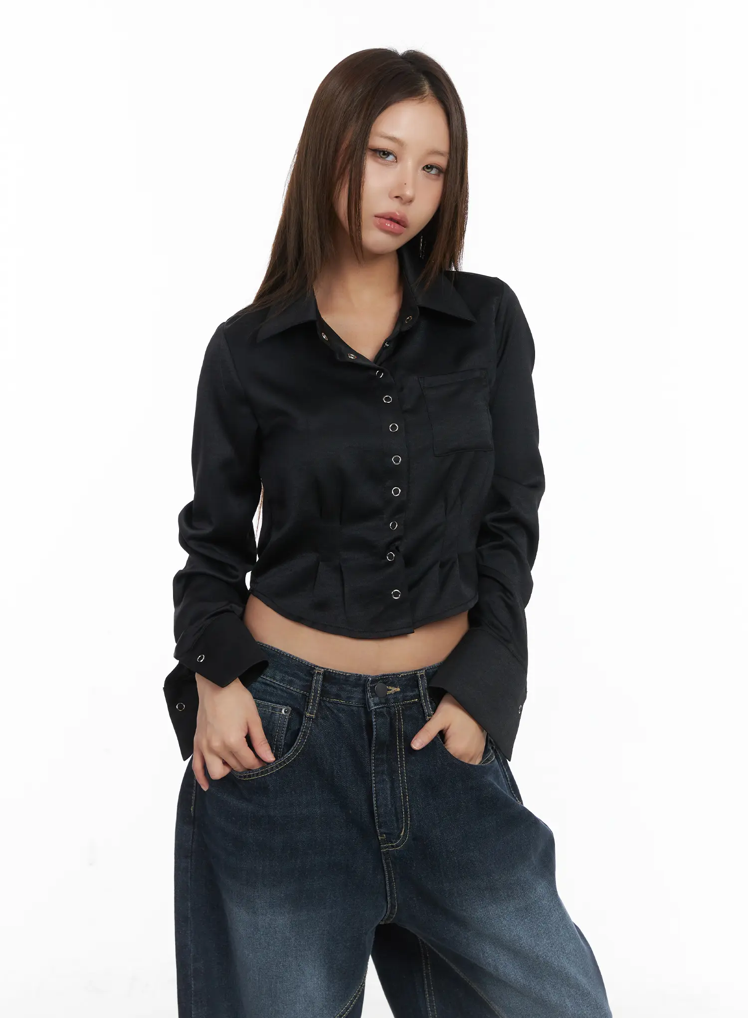 Slim Fit Crop Long Sleeve Shirt CJ512 - Image 11