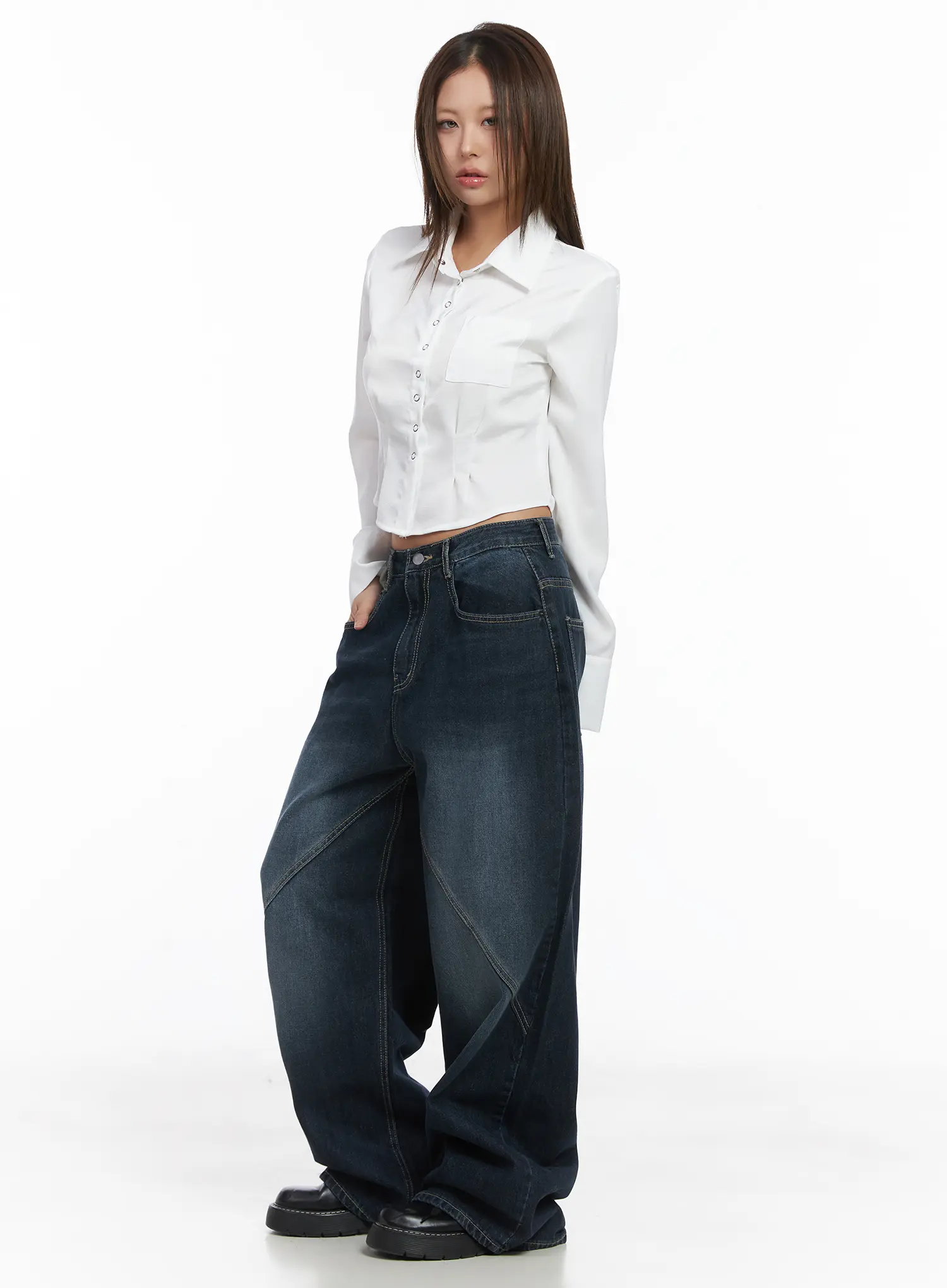 Slim Fit Crop Long Sleeve Shirt CJ512 - Image 4
