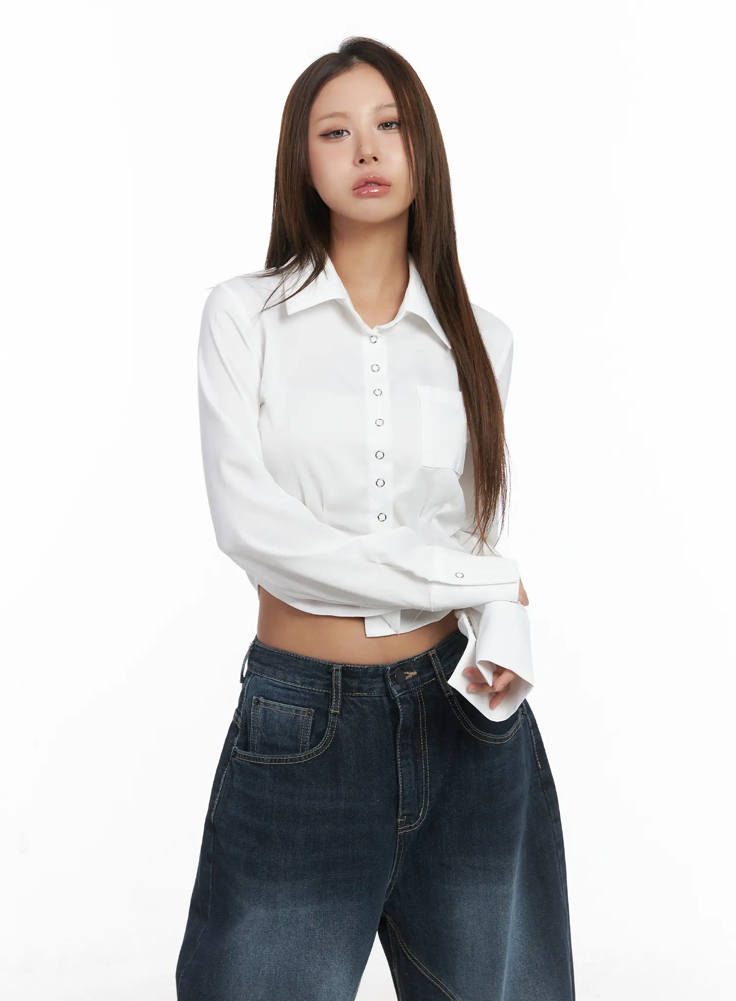 Slim Fit Crop Long Sleeve Shirt CJ512 - Image 6