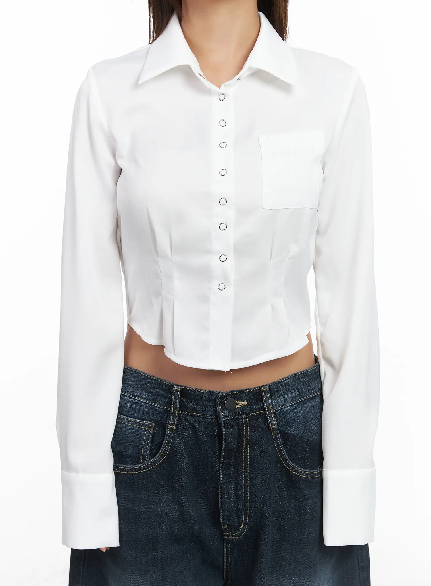 Slim Fit Crop Long Sleeve Shirt CJ512 - Image 8