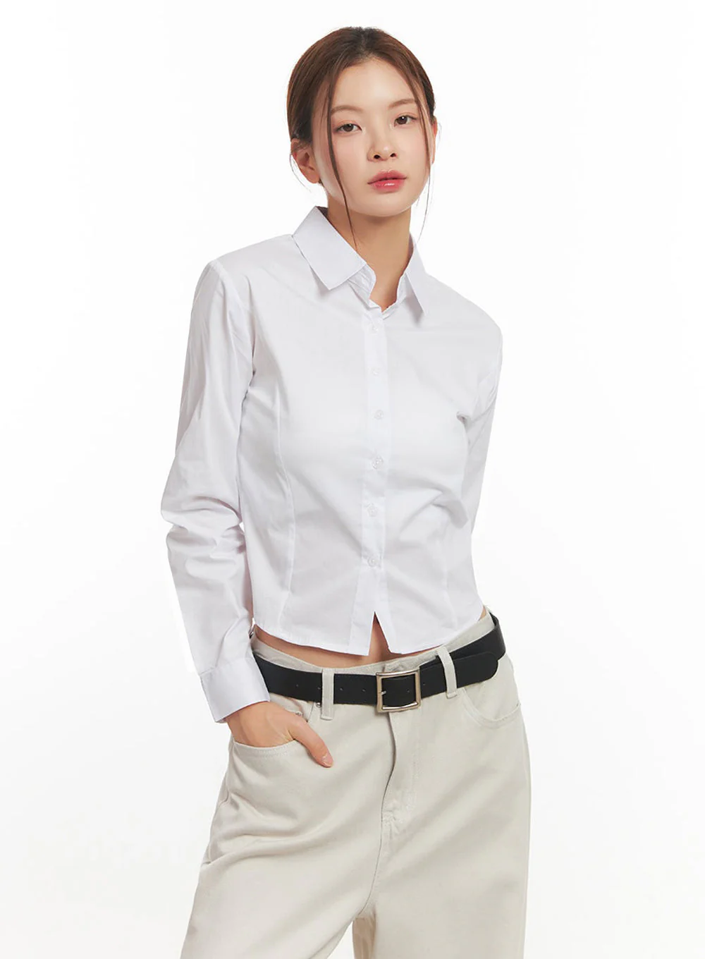 Slim-Fit Cropped Collared Button-Up Shirt IM513 - Image 12