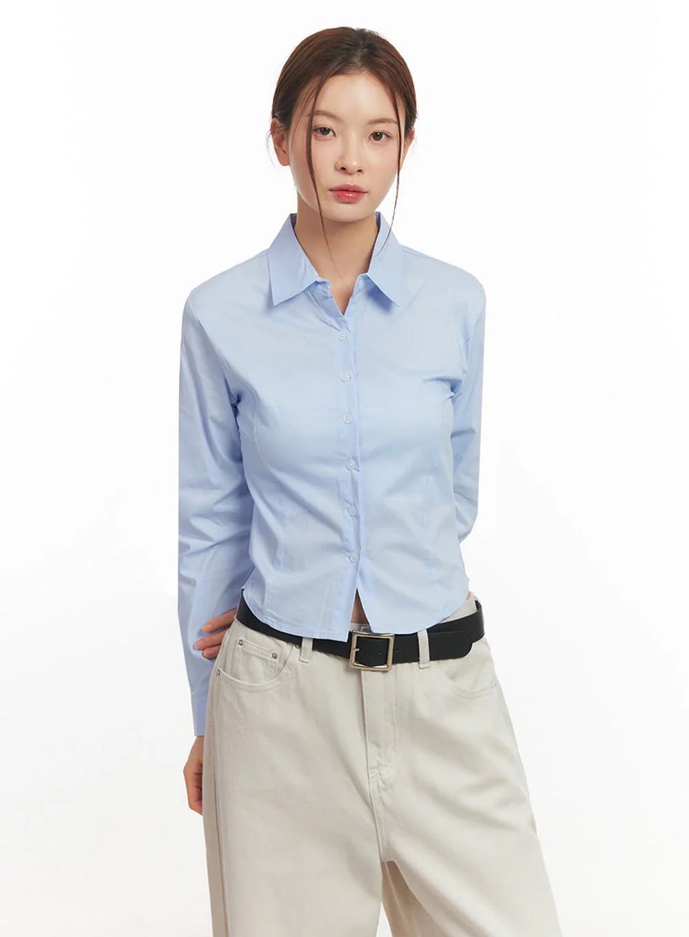 Slim-Fit Cropped Collared Button-Up Shirt IM513 - Image 13