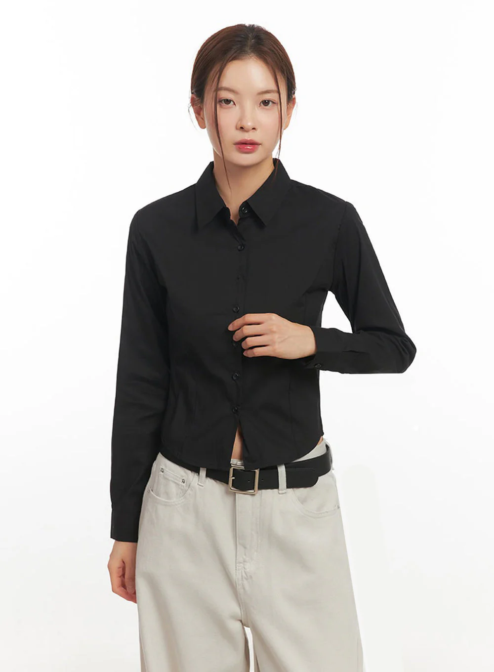 Slim-Fit Cropped Collared Button-Up Shirt IM513 - Image 14