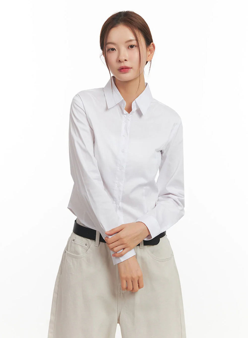 Slim-Fit Cropped Collared Button-Up Shirt IM513 - Image 4
