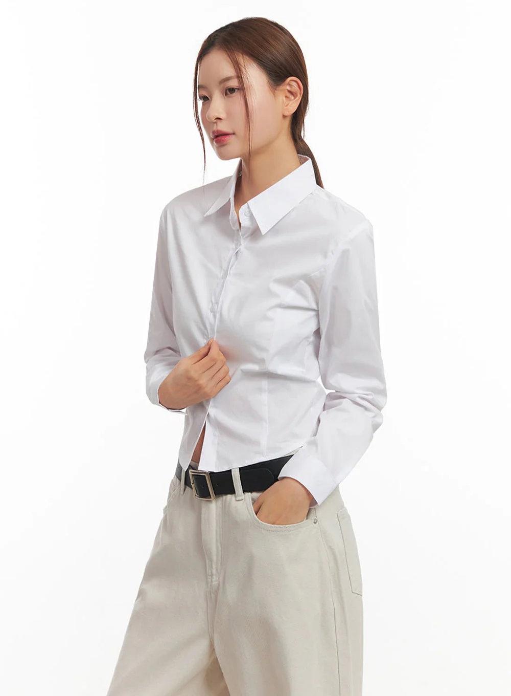Slim-Fit Cropped Collared Button-Up Shirt IM513 - Image 5