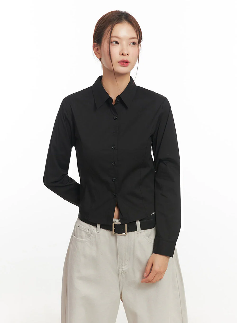 Slim-Fit Cropped Collared Button-Up Shirt IM513 - Image 6