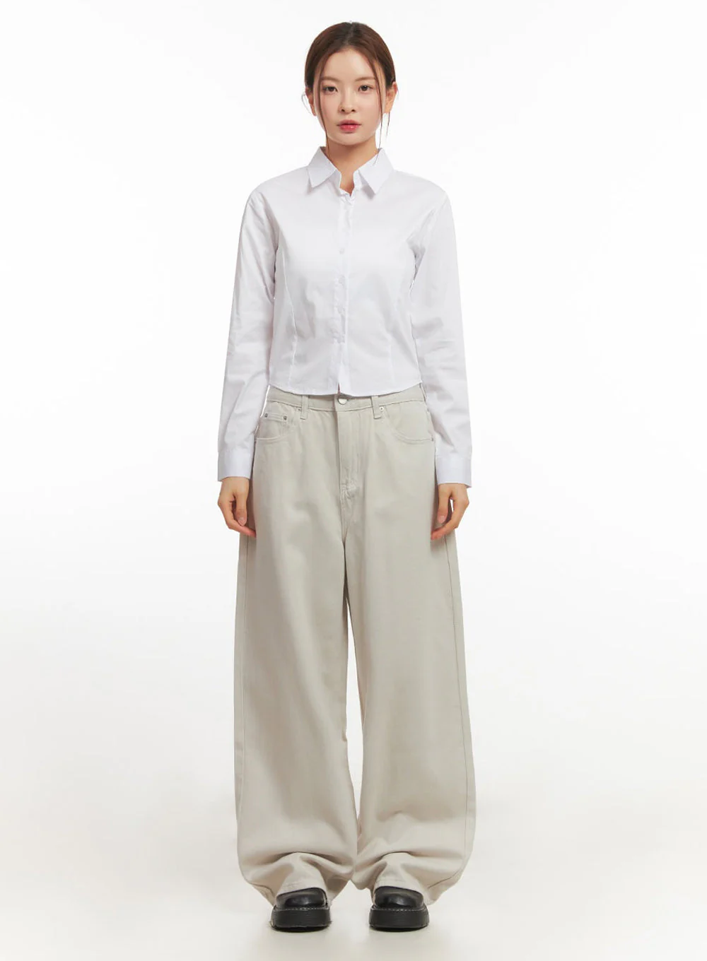 Slim-Fit Cropped Collared Button-Up Shirt IM513 - Image 7
