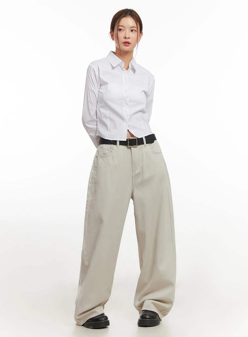 Slim-Fit Cropped Collared Button-Up Shirt IM513 - Image 8