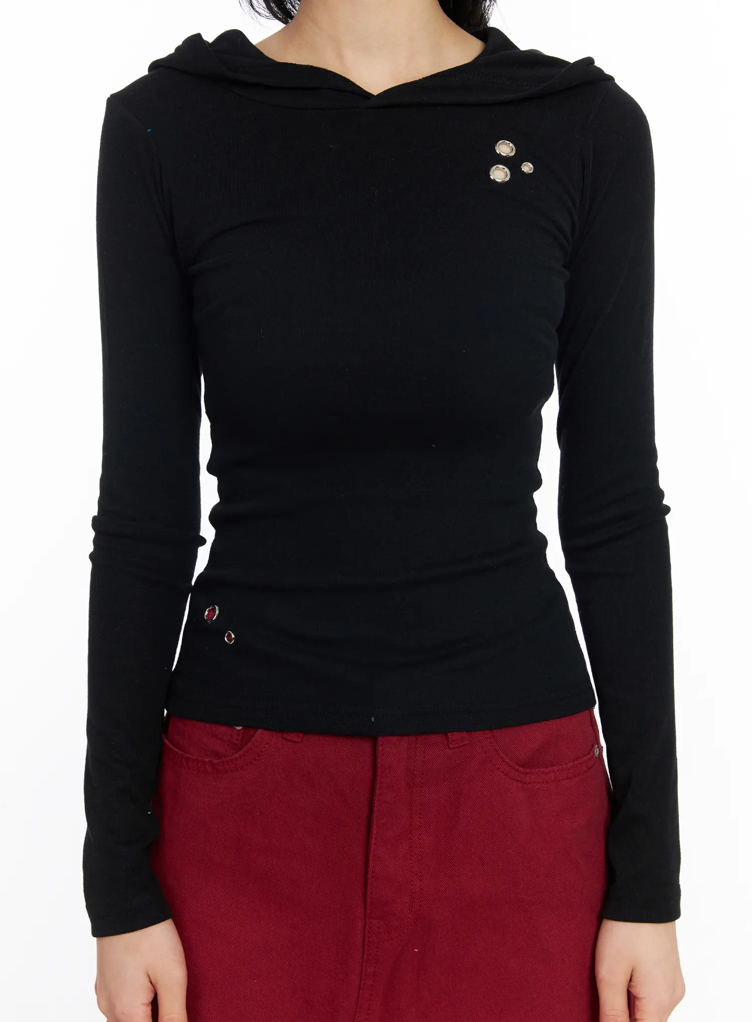 Slim-Fit Gromment Detail Hoodie CJ523 - Image 5