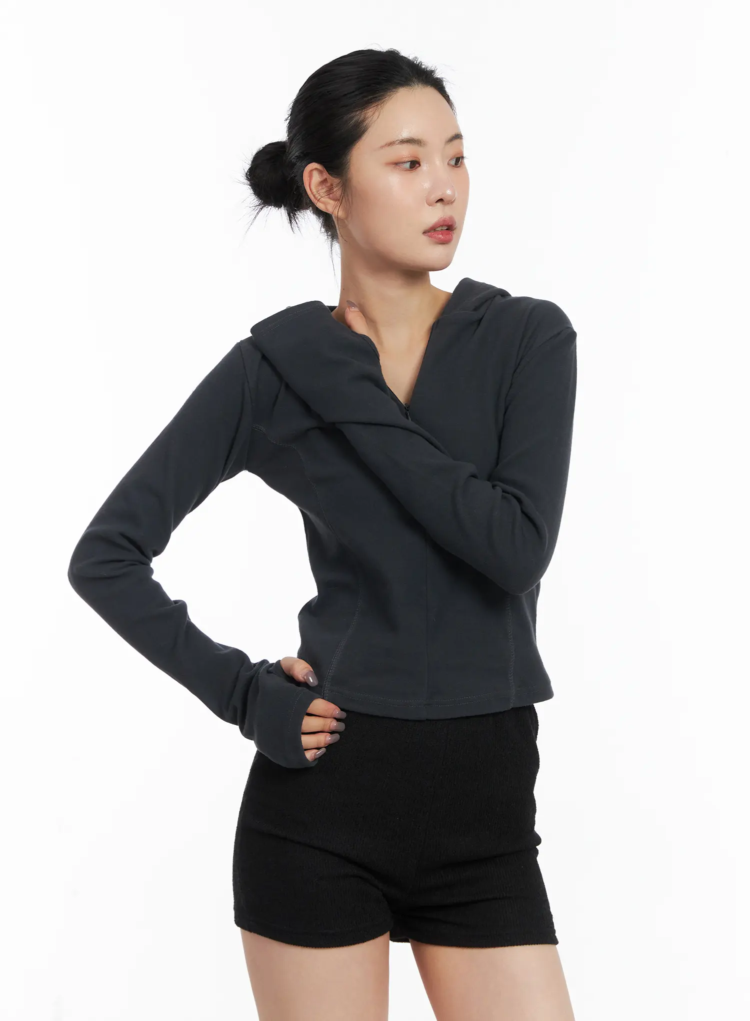 Slim Fit Half-Zip Hoodie Top CD505 - Image 9