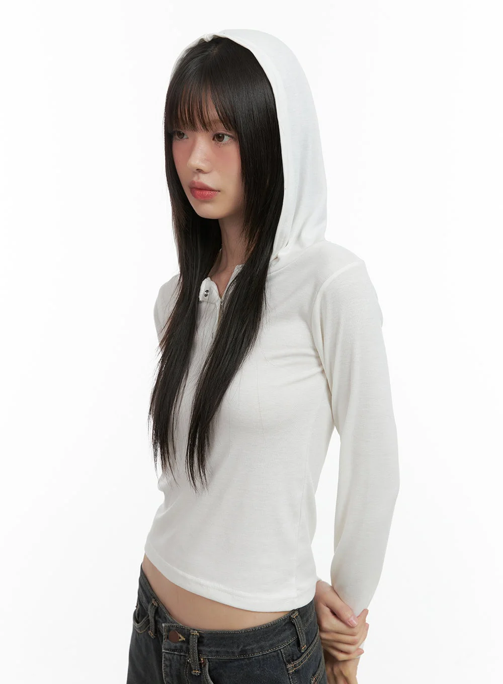 Slim Fit Hooded Long Sleeve Top CO410 - Image 3