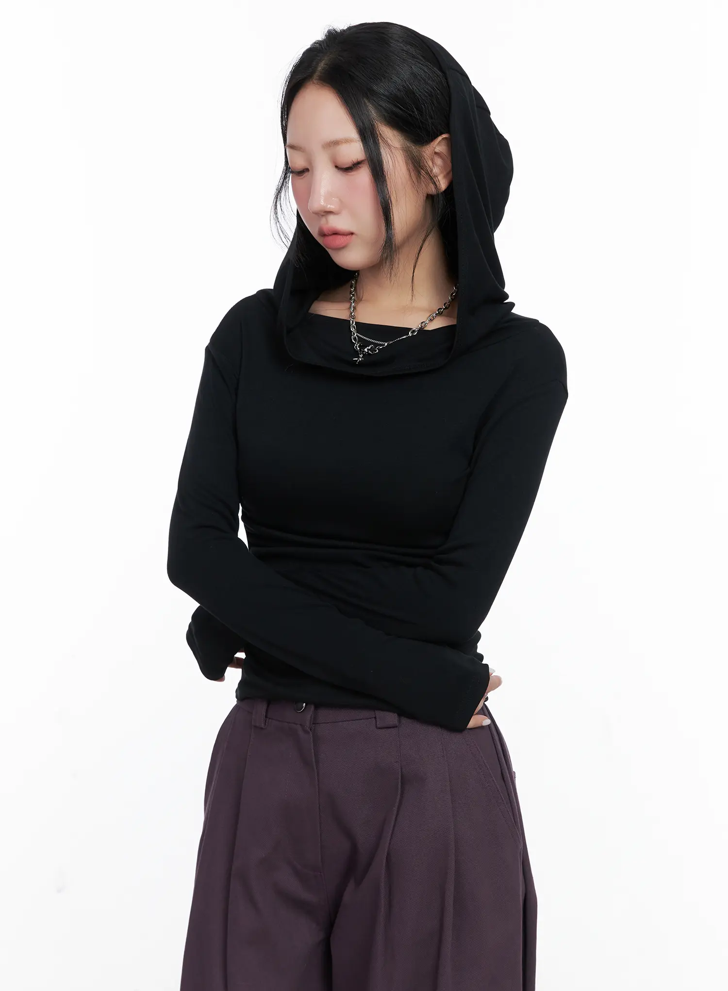 Slim Fit Hooded Turtleneck Top CN514