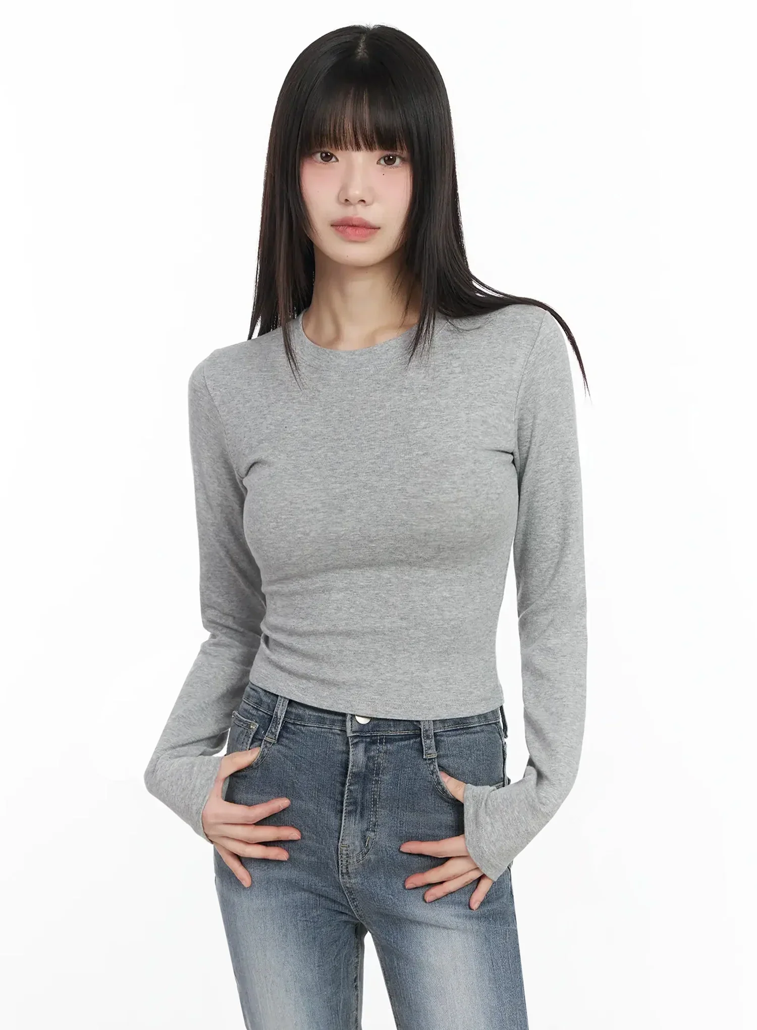 Slim Fit Long Sleeve Crop Top IM523 - Image 2