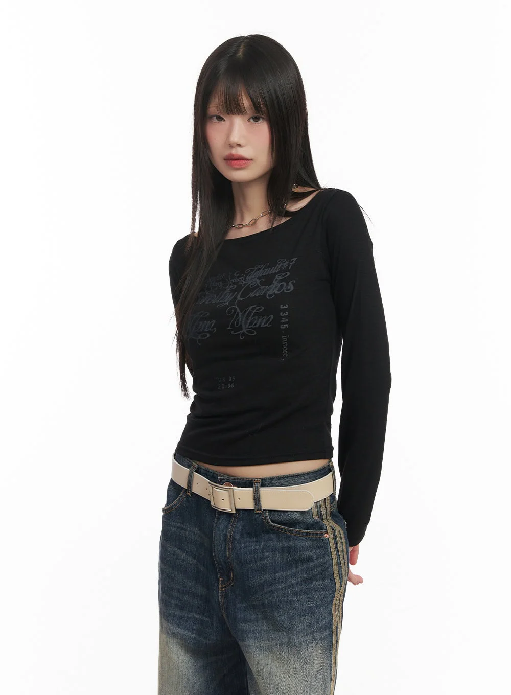 Slim-Fit Off-Shoulder Graphic Top CF518 - Image 11