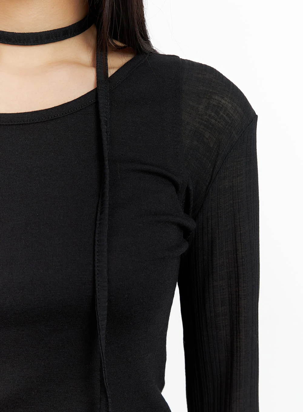 Slim Fit Round Neck Top with Scarf CF408 - Image 4